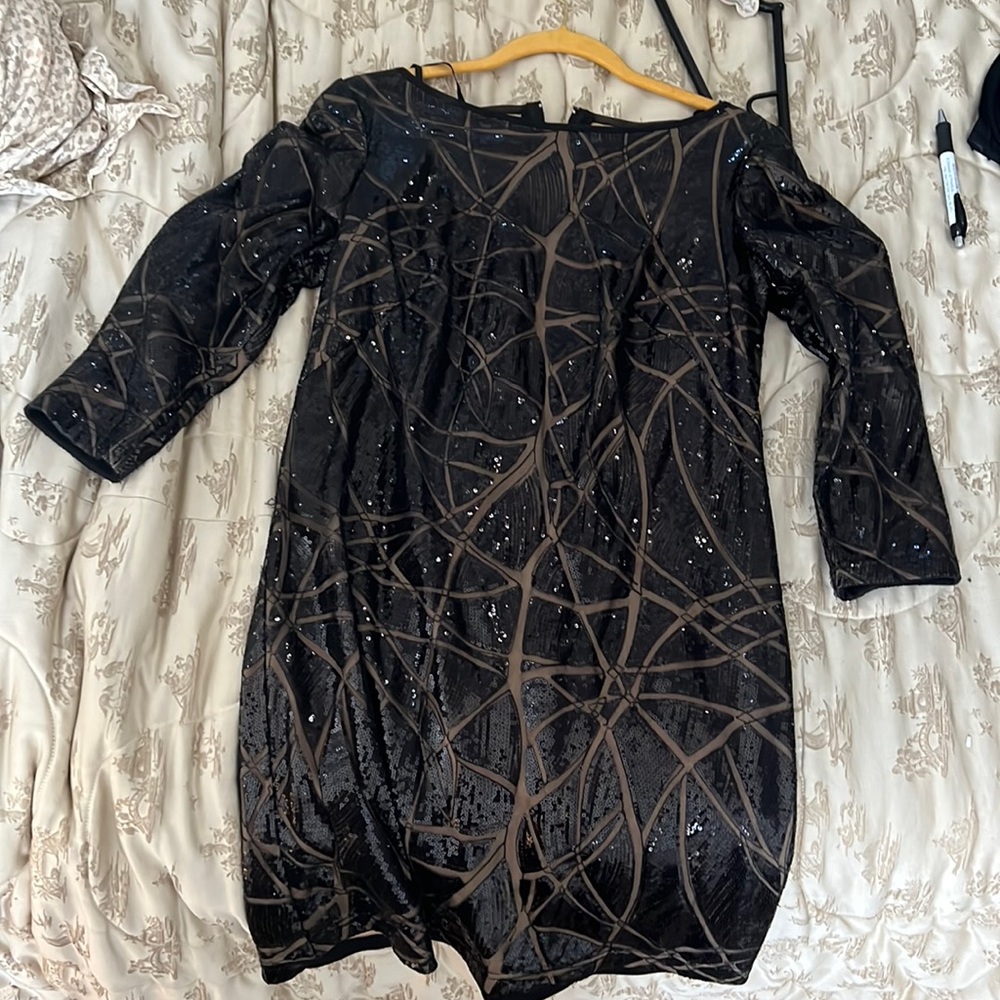 Tadashi shoji black sequin dress